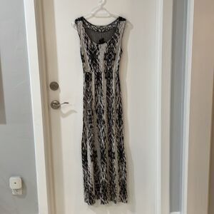 VOOM by Joy Han black white print boho maxi dress black crochet back size XS